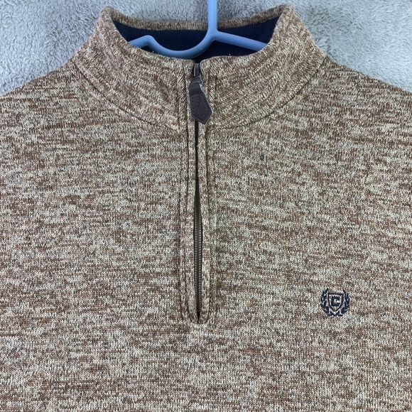 Chaps Sweater Men Large Brown 1/4 Zip Pullover Fleece Sweatshirt Pockets Logo - Picture 4 of 16